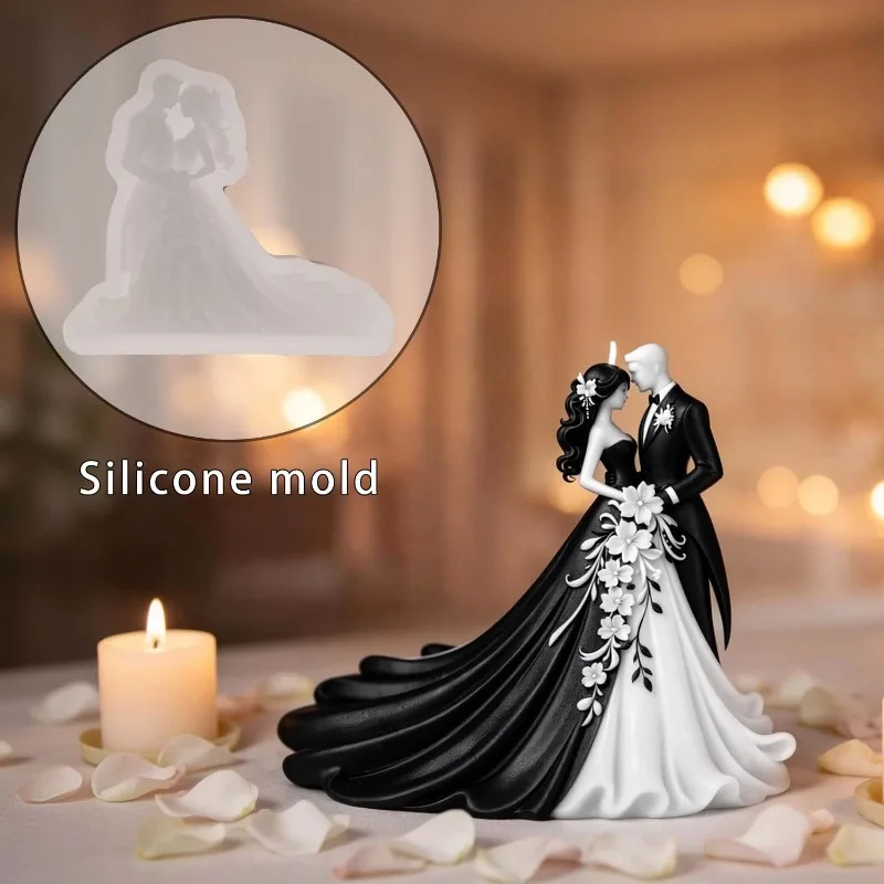Molde de silicona con diseño de vestido de novia para velas DIY, velas aromáticas, manualidades de yeso, molde de cemento para jabón, regalo para el hogar