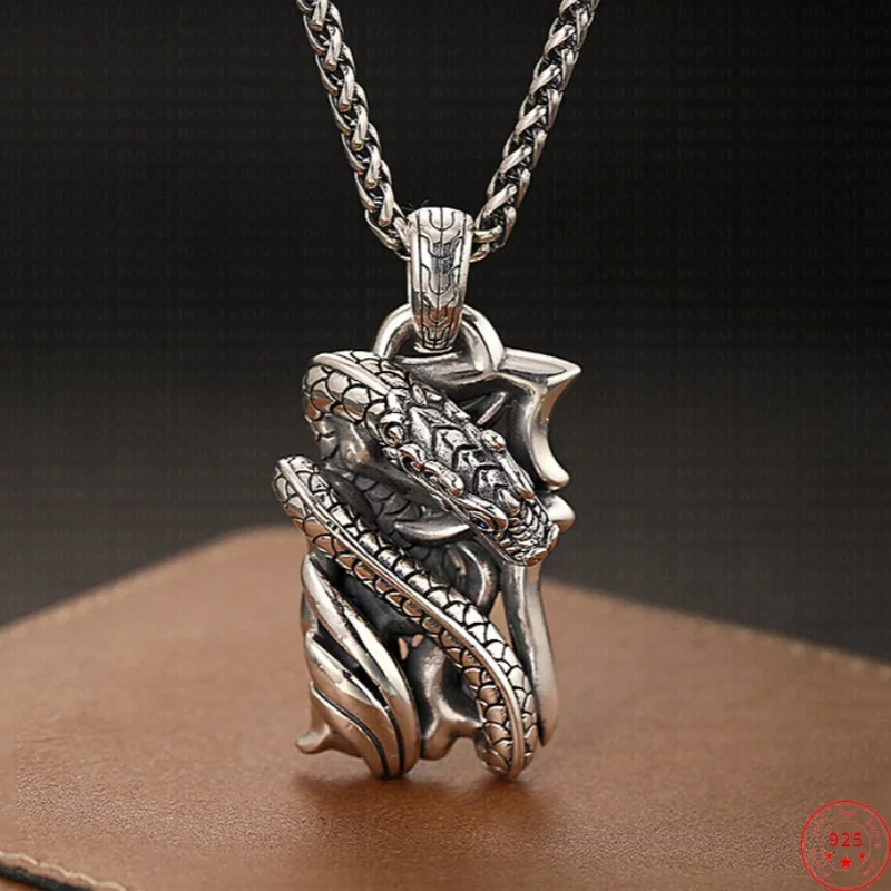 

S925 Sterling Silver Charms Pendants for Men Women Retro Emboss Loong Scales Pattern Zircon Eyes Fashion Punk Jewelry Wholesale