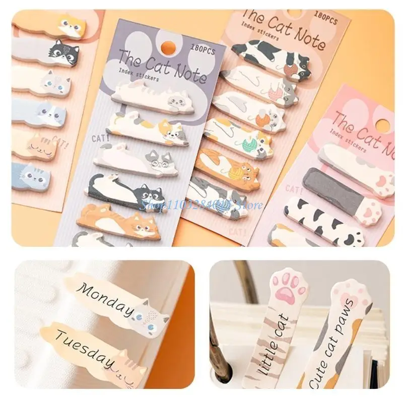R6FF 180 fogli kitten Note adesive Pagina Marker Note adesive Adesivo per indice del pad memoria