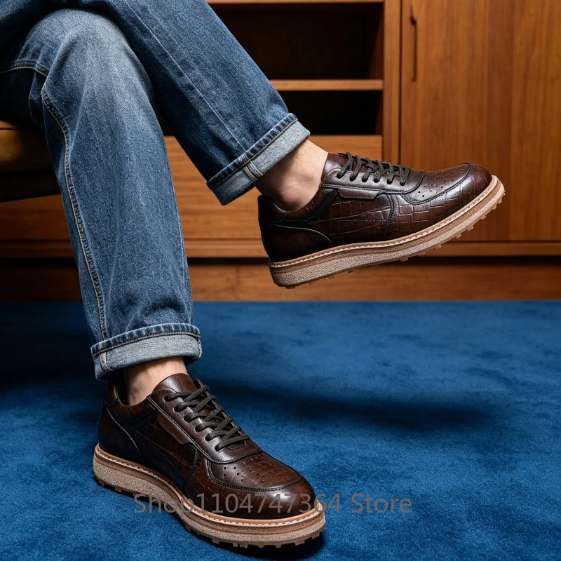 Autumnm Men's Shoes Genuine Leather Casual Hiking Oxford Shoes Male British Business Work Lace Up Thick Sole Anti-Slip Shoes
