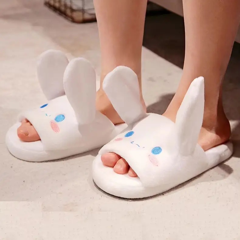 Sanrio Cinnamoroll Movable Ears Cartoon Kawaii Cute Cotton Slippers Melody Kuromi Plush Anime Plushie Shoes Home Indoor Slippers