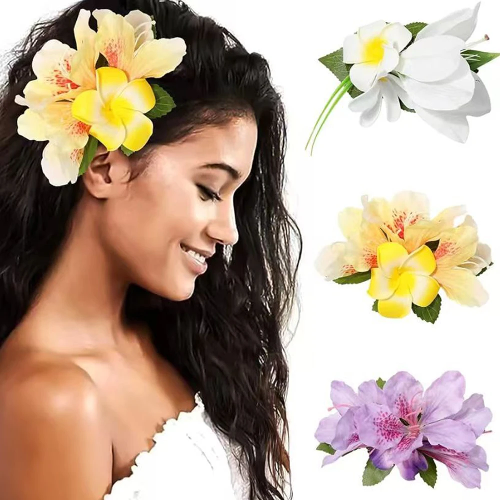 كبير ورود رأس البوهيمي أغطية الرأس محاكاة غطاء الرأس الزنبق دبوس الشعر هاواي الاستوائية إكسسوارات الشعر وصيفه الشرف زهرة الرأس