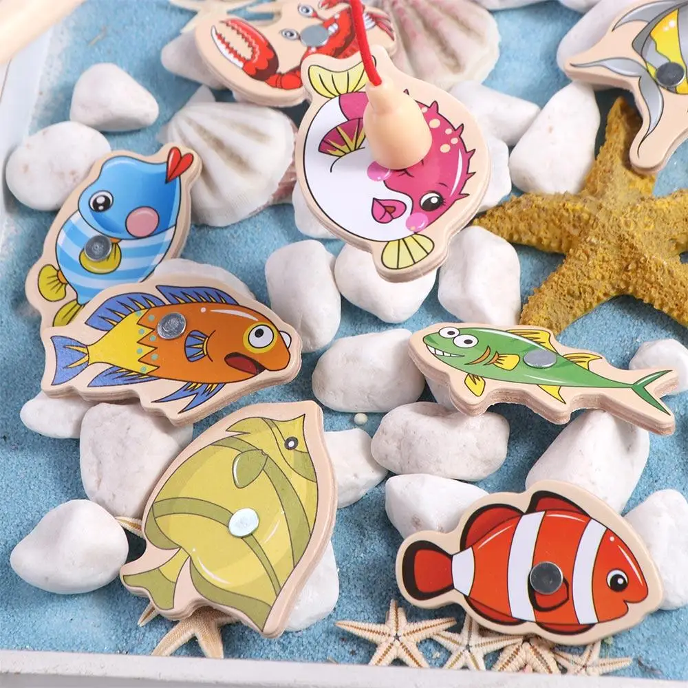 Marine Life Cognition Wooden Magnetic Early Educational Fshing Game Toys Fish Rod Toys Fshing Game Busy Board Fishing Toys