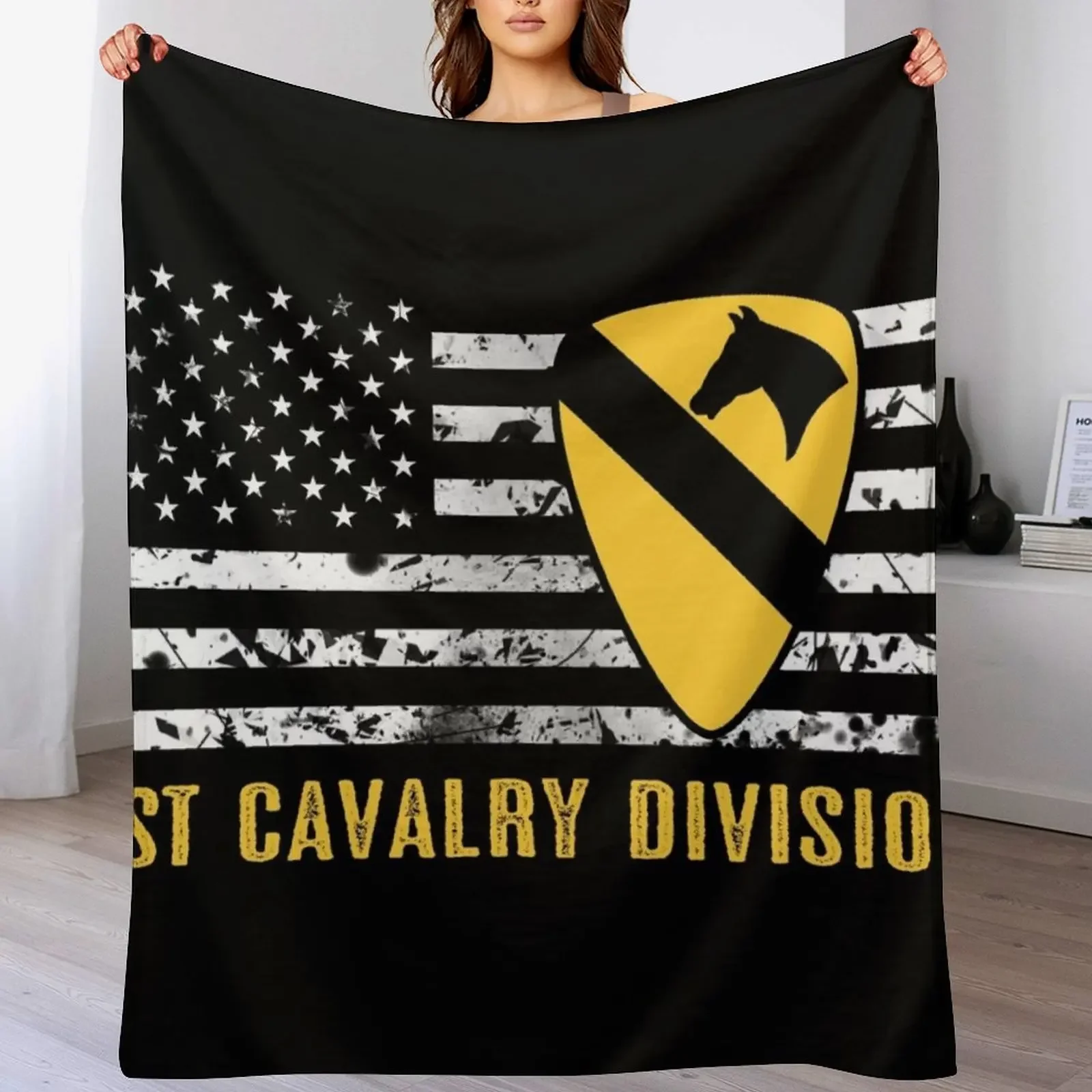 

1st Cavalry Division (Distressed Flag) Throw Blanket Flannel Fabric heavy to sleep Decorative Beds for sofa Blankets