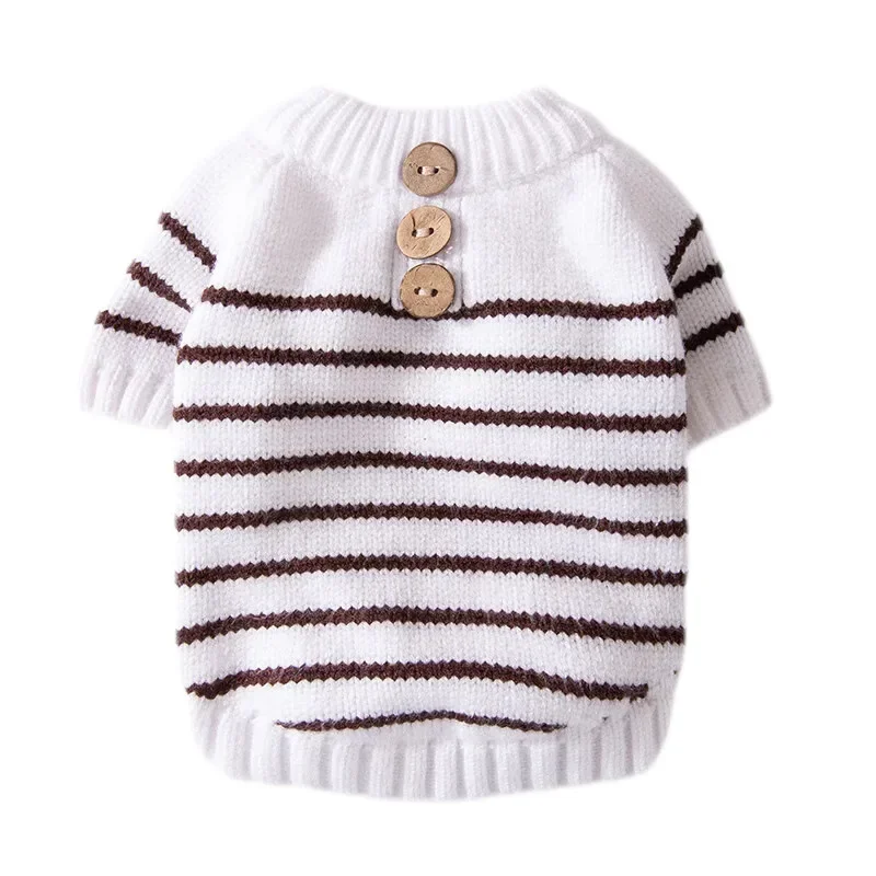 Simple Striped Button Sweater for Dogs in Autumn and Winter Cat Warm Teddy Warm Knit Sweater Pet Clothes Puppy Clothes