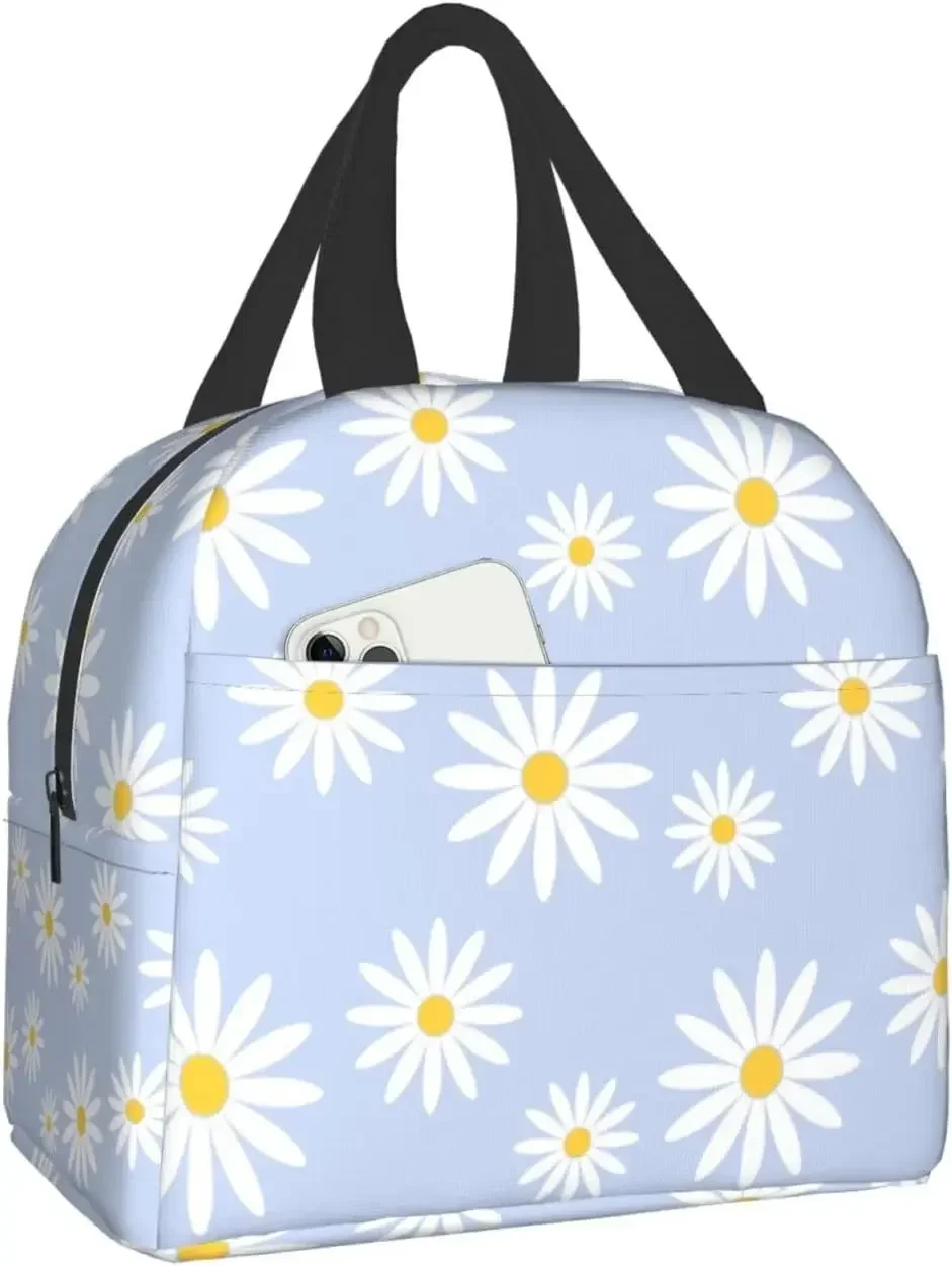 Daisy Flower Lun Bag Small Insulated lun Box with Front Pocket Cute Lu n Bags Freezable Bento  Women Men