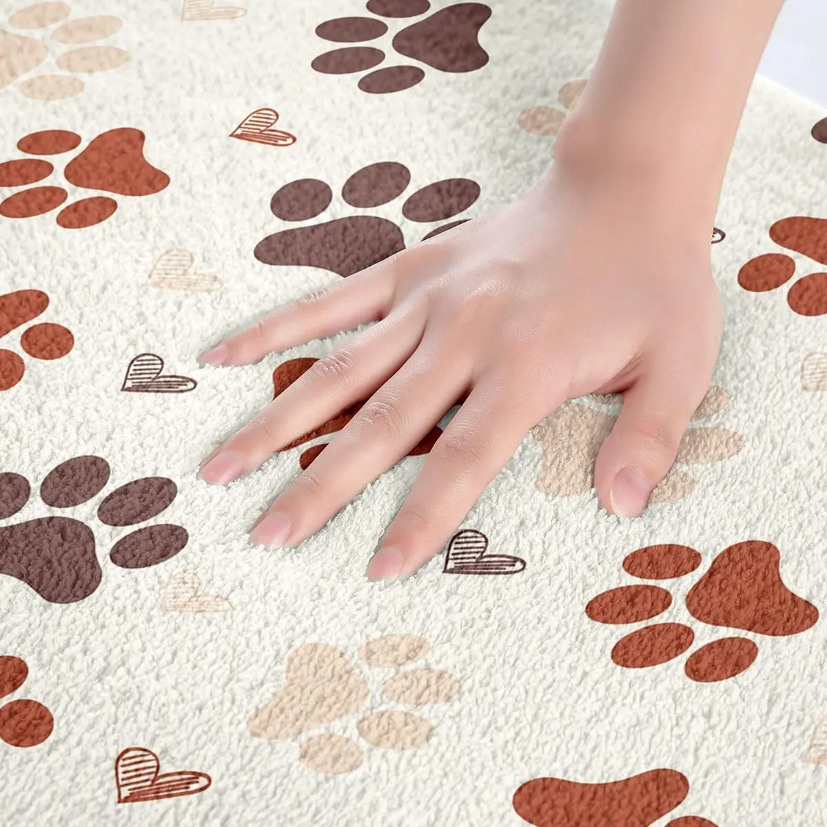Adorable Dog Cat Paw Print Mat Polyester Rectangular Entryway Door Rug for Pet Lovers Home Decor Bathroom Hallway Gift Durable W