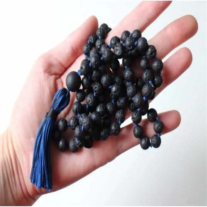 

6mm Natural Black Onyx 108 Beads Tassels bracelet Health Healing Spiritual Seekers Yoga Mala Opera length Prayer