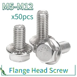 50pcs/lot M5 M6 M8 M10 M12 A2-70 Stainless Steel Hexagon Head with Serrated Flange Cap Screw Hex Washer Head Bolt