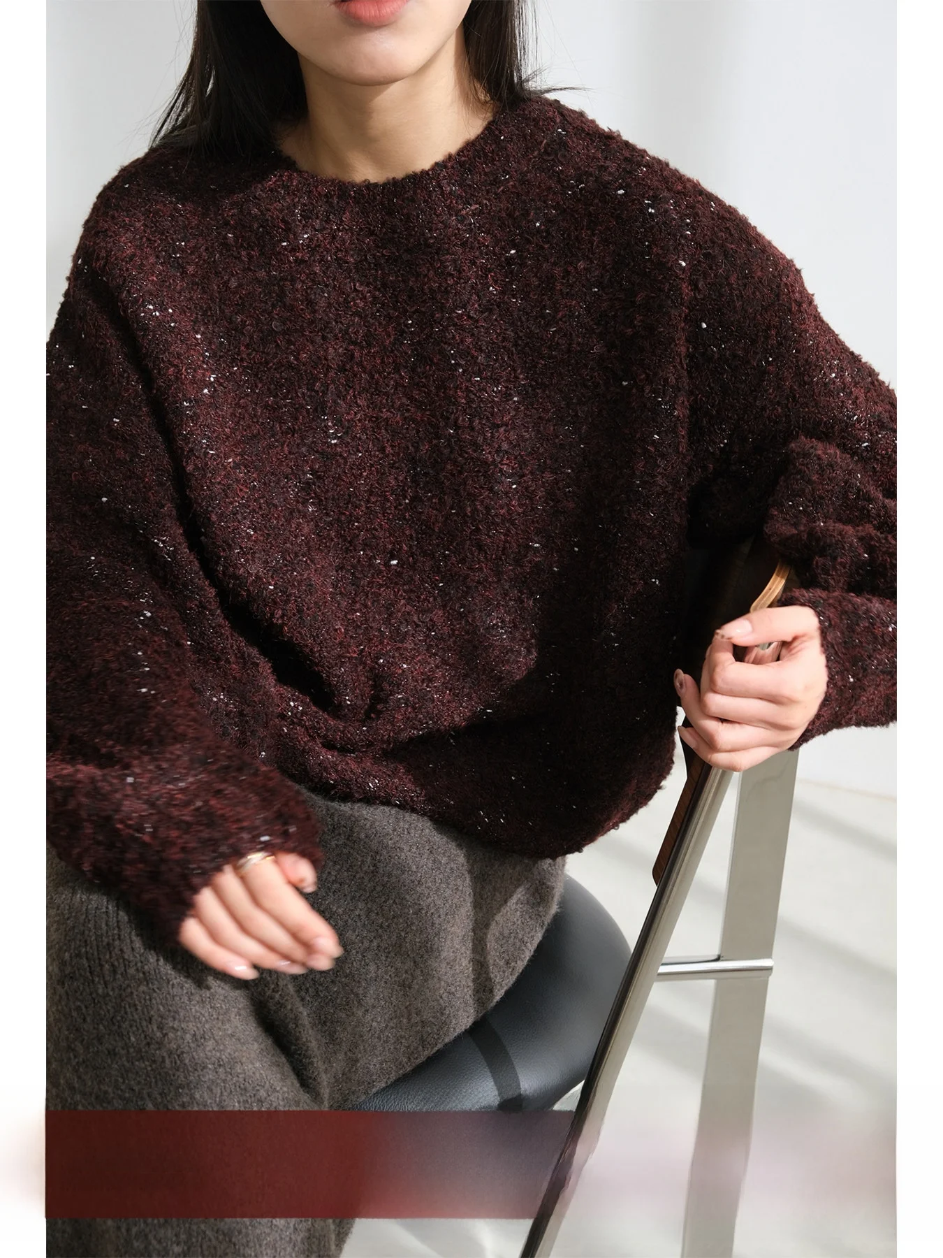 

Вязаный шерстяной свитер Cisas Aosphere для женщин, с круглым вырезом, повседневный, свободный крой, утепленный, с длинными рукавами