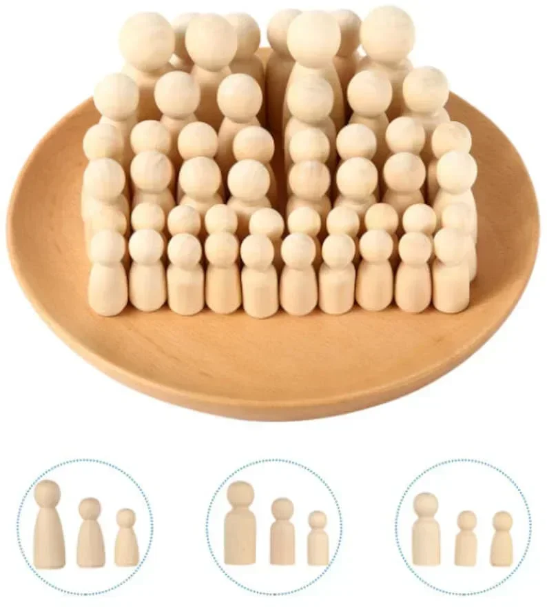 50 DIY Wooden Peg Dolls Family Kit - Unfinished Blank Peg People to Paint and Customize - Arts and Crafts Supplies