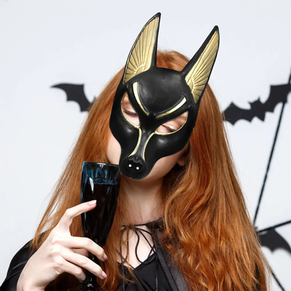 2Pcs Anubis Mask Costume Egyptian Halloween Cosplay Mask Props Party Decorative Masks Adjustable Elastic Band Costume Masks