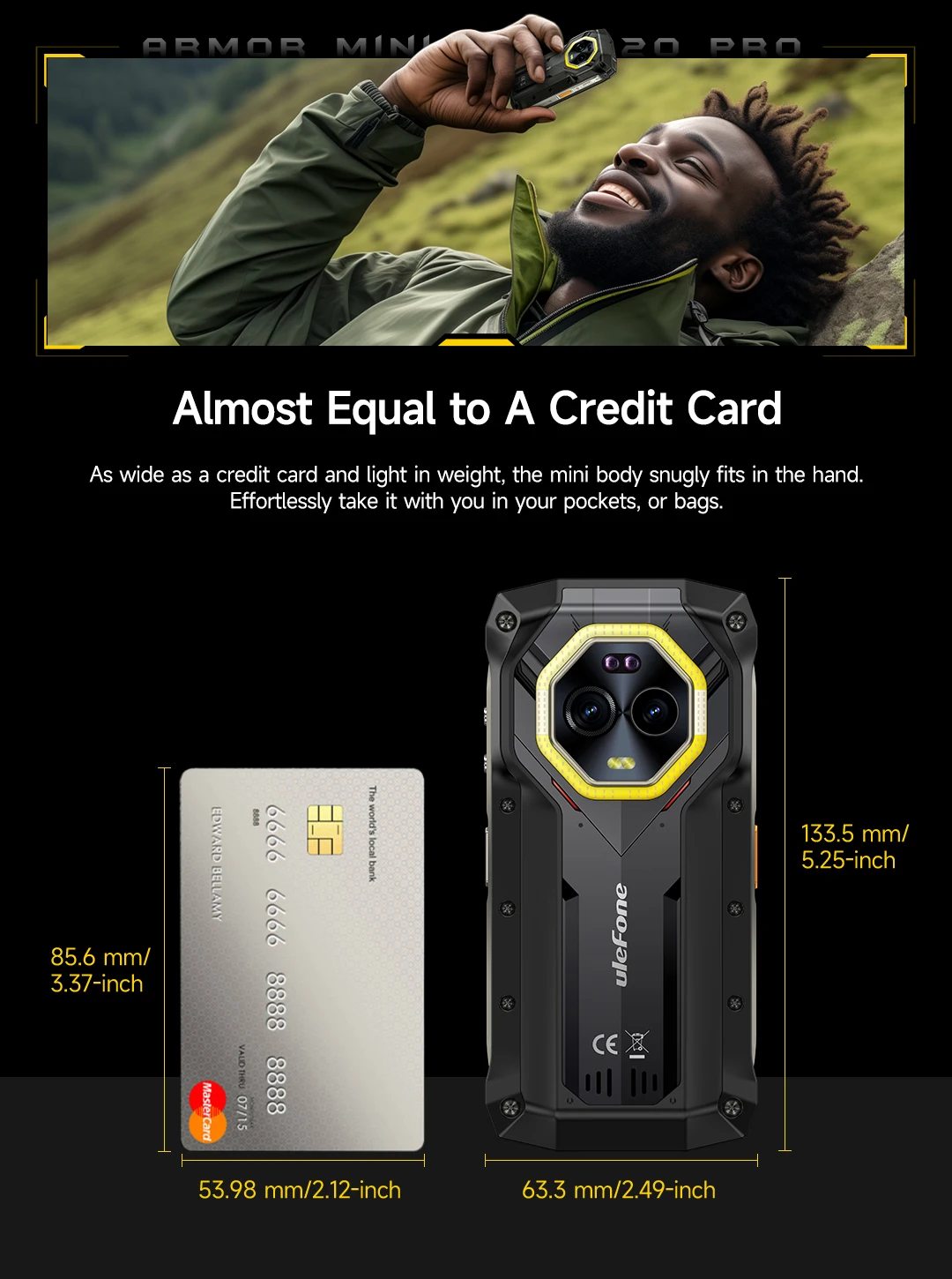 Ulefone Armor Mini 20 Pro 4.7" Rugged Phone 5G Smartphone Android 14 6200mAh 16GB(8+8) 256GB 64MP Night Vision 33W Fast Charge