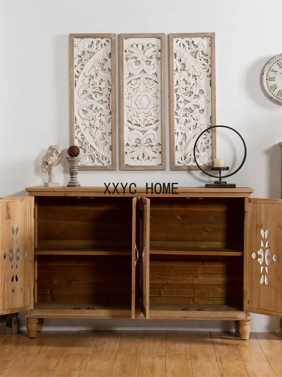 Rural entrance cabinet solid wood carving flower meal side cabinet rack