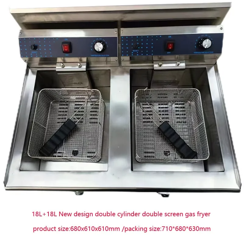 36L Gas Fryer New Design Kitchen Equipment Two-in-one Table Top Gas Double Tank Deep Fryer Snack Store Multifunctional Frying