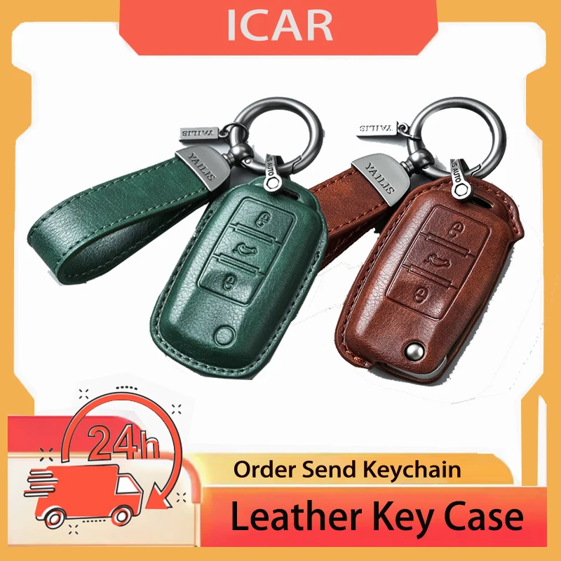 Leather for VW Volkswagen Polo Tiguan Passat Golf Jetta Lavida Skoda Octavia Flip Folding Remote Car Key Case Cover Fob Keychain