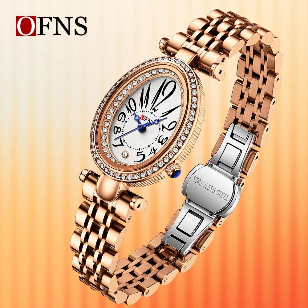 OFNS New 1540 Fashionable Women's Quartz Watch Retro Style Diamond Inlaid Oval Waterproof Women's Quartz Watch 2025