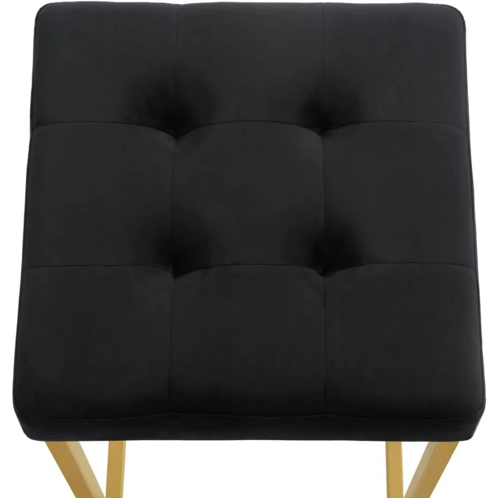 Bancos de bar contemporâneos acolchoados em veludo dourado 24K, conjunto de 2, 26 altos para ilha de cozinha, preto