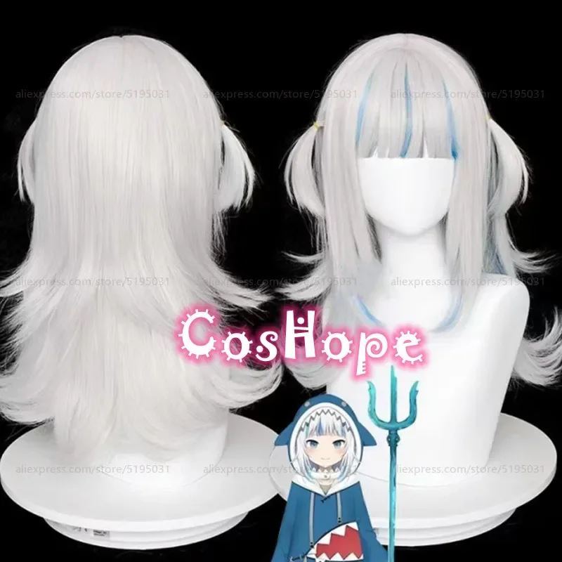 Gawr Gura Cosplay Perücke 55cm Silber Weiß Blau Perücke Cosplay Anime Perücken hitze beständige synthetische Perücken Halloween