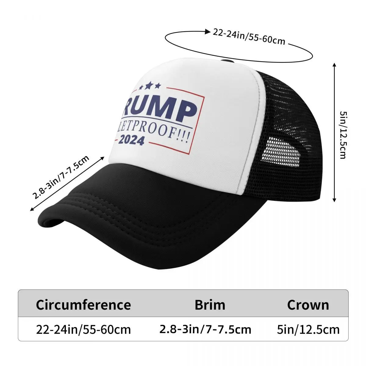 Trump Bulletproof 2024 Foam Mesh Trucker Hat Fashion Shooting Summer Cooling Mesh-back Baseball Cap Adjustbale