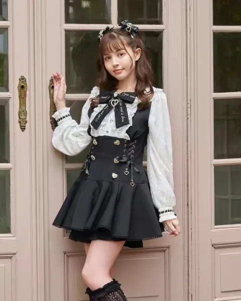 Sweet Puff Sleeve Top and Shorts Two-Piece Set Women Spring Summer Japanese Bow Embroidered Shirt Top Shorts Suit Lolita Clothes