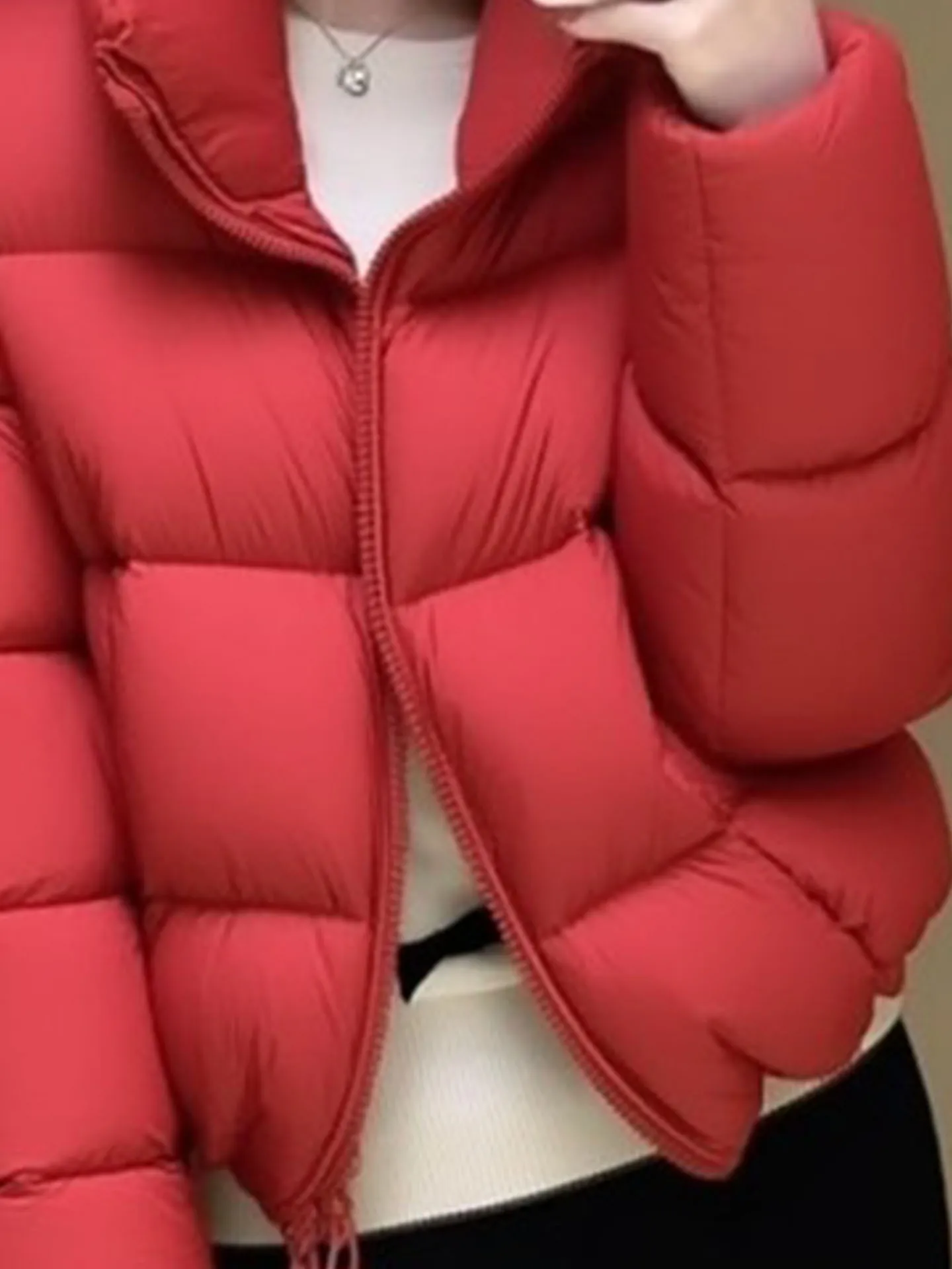 Red Puffer Jaet ort Thiened Colletto alla coreana Cappotto invernale caldo e accogliente in piumino per le donne Pendolarismo Sle Vestibilità regolare Bianco Du...