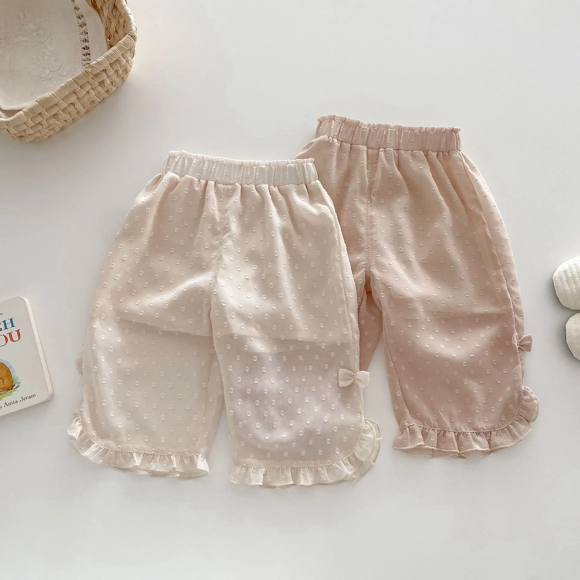 

Girls' Solid Color Mosquito Repellent Pants 2025 New Summer for Baby Girls Korean Version Bow Pants for Children
