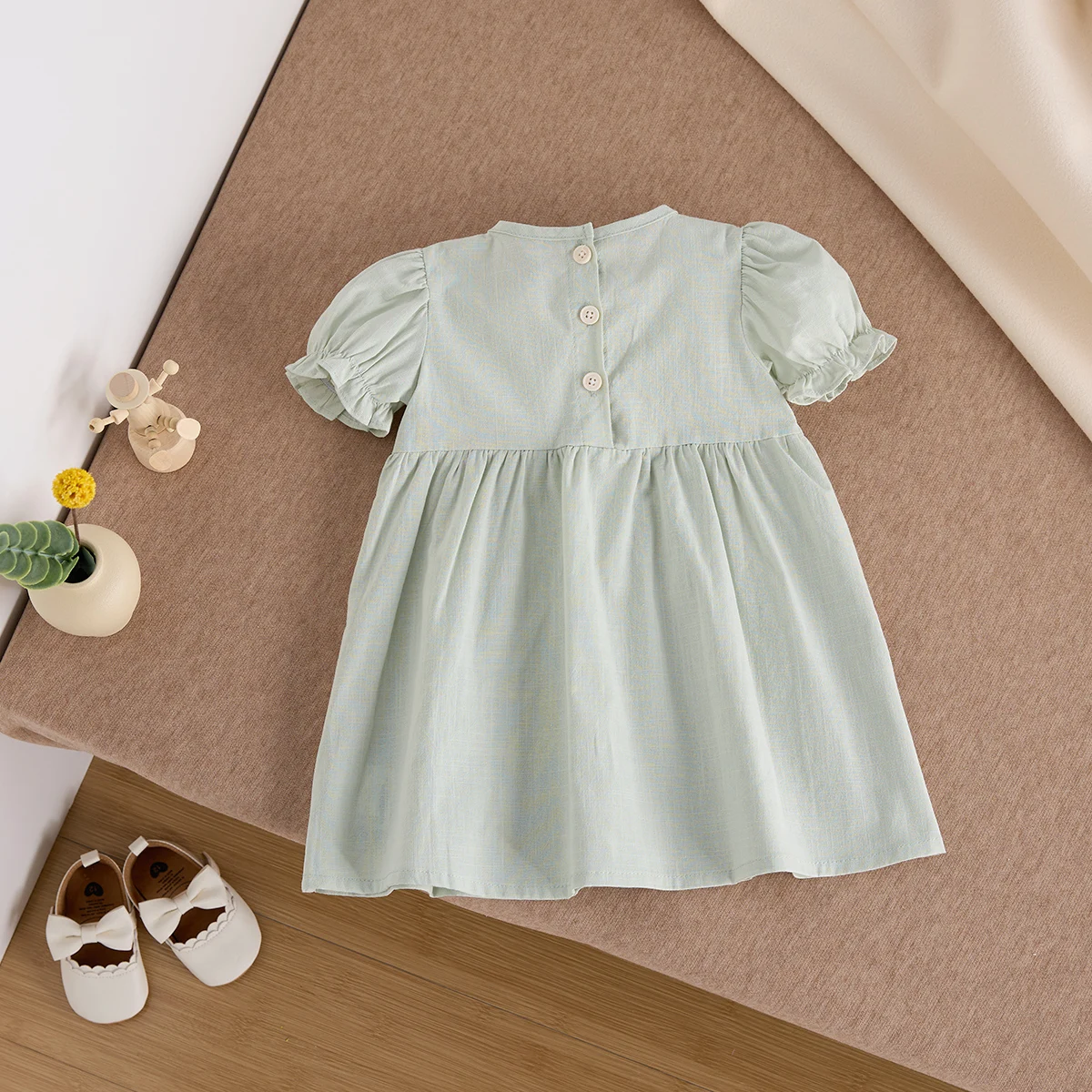 Baby Korean Summer Lace Embroidered Collar Dress for Baby Girls Out Skirt