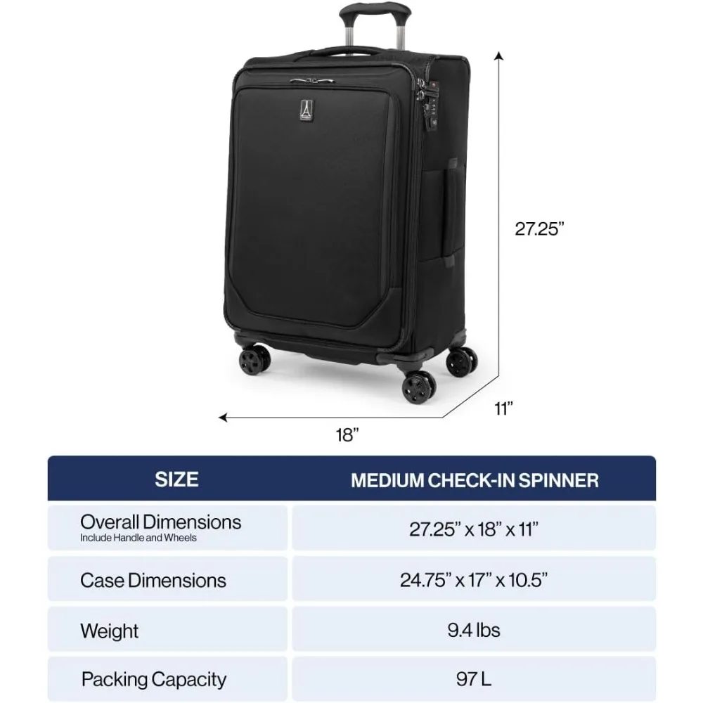 Mala de bagagem giratória de 8 rodas expansível leve com trava TSA Bolsa de viagem unissex