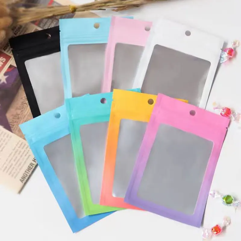 100Pcs/Lot Colorful Self Sealing Storage Bag Packag with Clear Window for DIY Display Packaging Reusable Ziplock Hanging Pouches