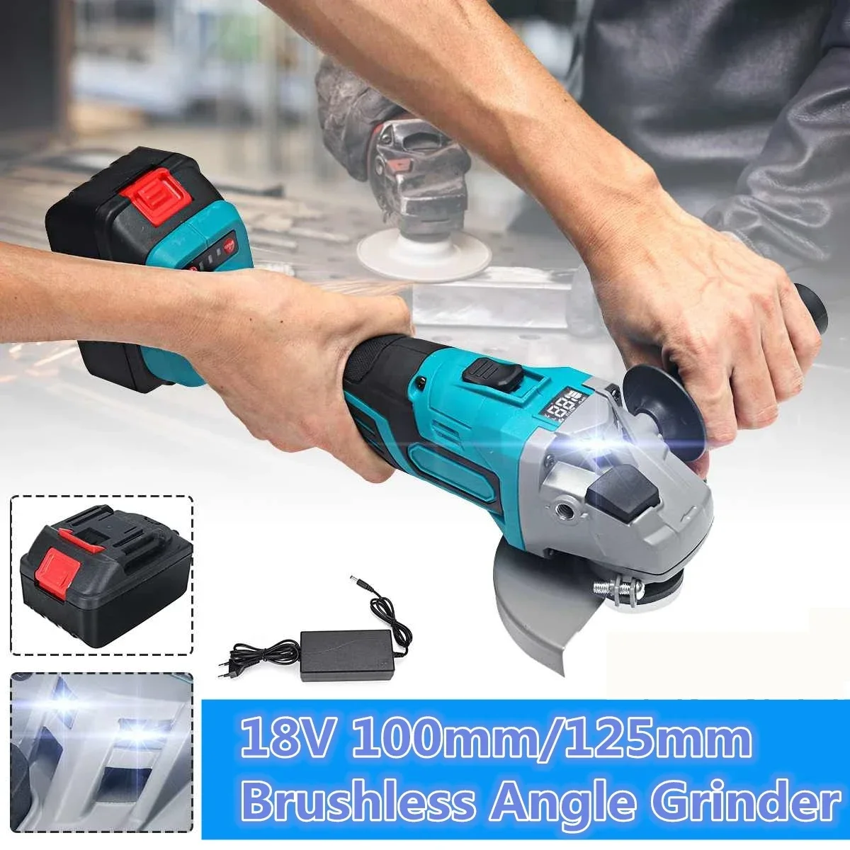 

1000W 100mm/125mm Electric Angle Grinder 4000mAh Lithium-Ion Battery Machine Cordless Cutting Polishing Grinding Power Tools