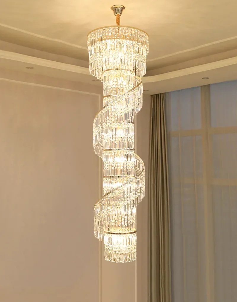 Luxury Crystal Chandelier Duplex Building Hollow Living Room Lamp Large Chandelier Simple Modern Villa Hall Chandelier