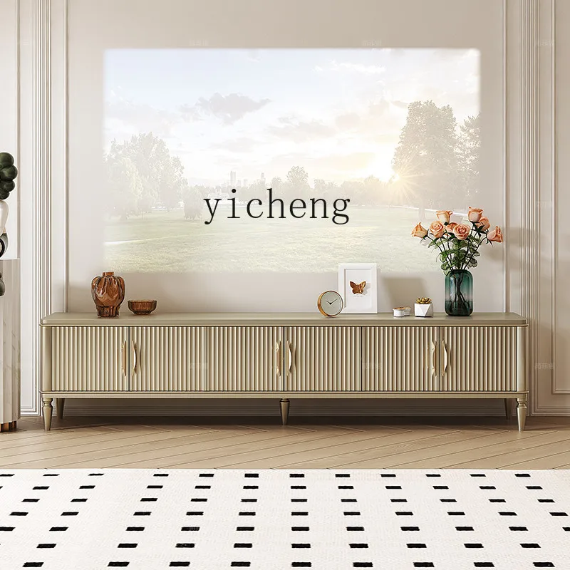 

ZYA solid wood TV cabinet light luxury living room small apartment locker household cream wind white floor cabinet