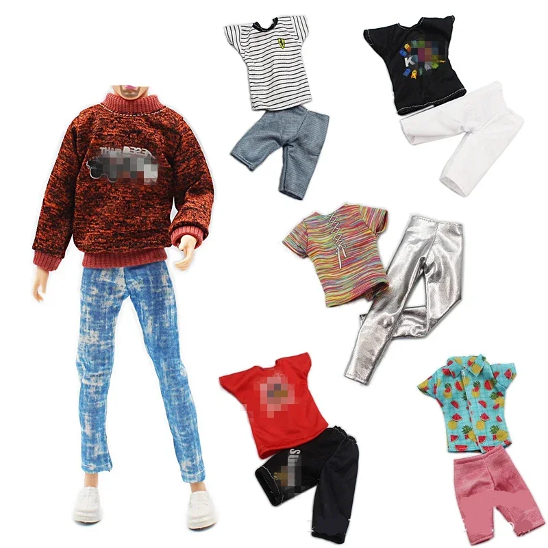 Handmade Men's Doll Outfit Pants T-shirt Casual Daily Wear Slippers Clothes for Barbies 30cm Plaything Accessories