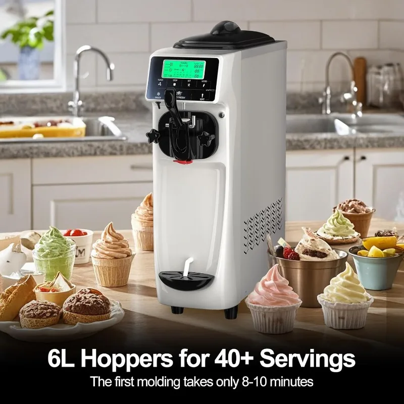 Ice Cream Maker Machine for Home, 5 Inch Screen Soft Serve Ice Cream Machine 4.2 Gals/H Single Flavor Ice Cream Maker with Pre-C