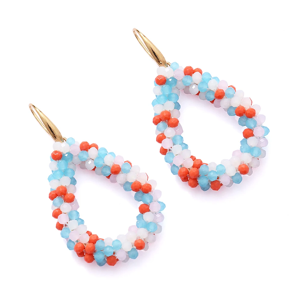 INKDEW Mischfarbe Große Tropfen Ohrringe Bunte Perle Handgemachte Threading Kristall Ohrringe für Frauen Geschenk Wasser Tropfen Schmuck EA004