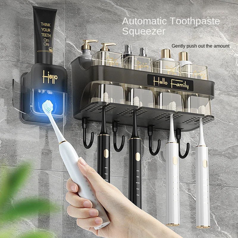 Toothbrush Holder Storage Holder with Cup Light Luxury Air Wall Mounted Perforation-free High-end Tooth Cup Toothbrush Holder