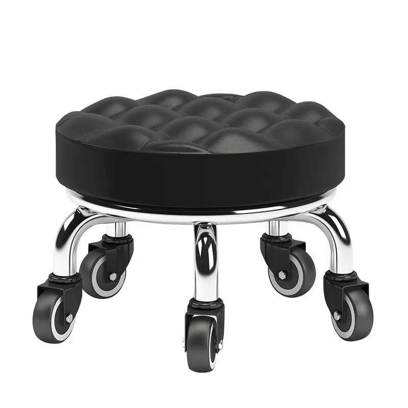 360° Swivel Rolling Stool, Cushioned Small Round with Casters, Multi-purpose Household Low Stool