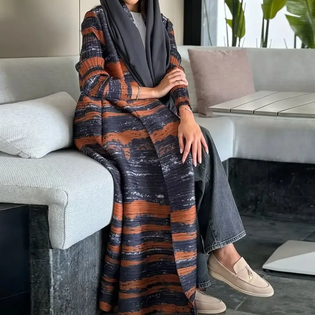 عبايات رمضان للنساء فستان إسلامي مطبوع بطيات دبي كيمونو عباية مفتوحة كيبيا قفطان مغربي نسائي رداء إسلامي