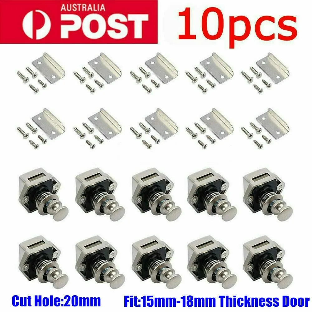 

10x Push Button Drawer Cupboard Door Catch Lock Caravan Van Cabinet Latch Knob
