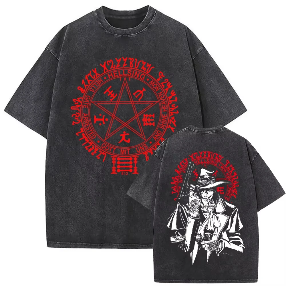 Hellsing Washed T-shirt Streetwear Trendy Cotton Oversized Unisex Casual T-Shirts Summer Y2k Short Sleeves Classic hot product