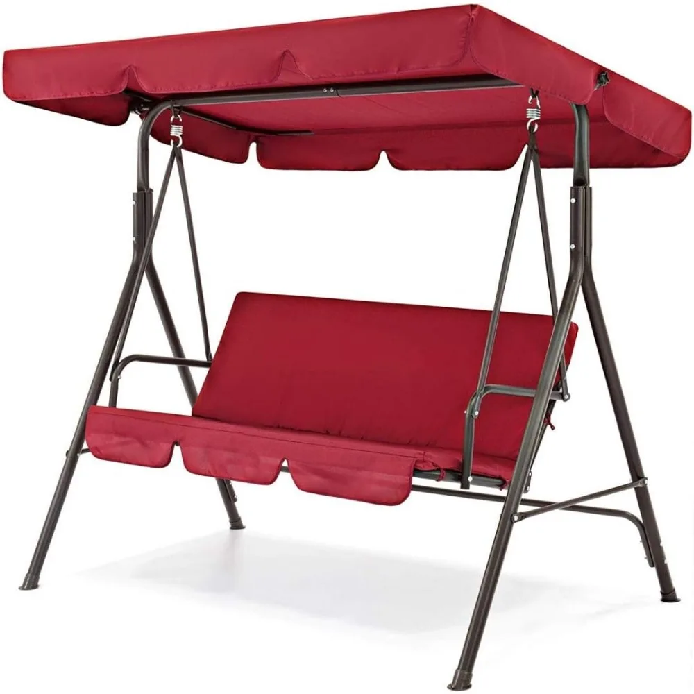 

Porch Patio 2 Person Swing Hammock Cushion Seat Sturdy Powder-Coated Finish Steel Frame W/Canopy Top Outdoor Decor Furniture -
