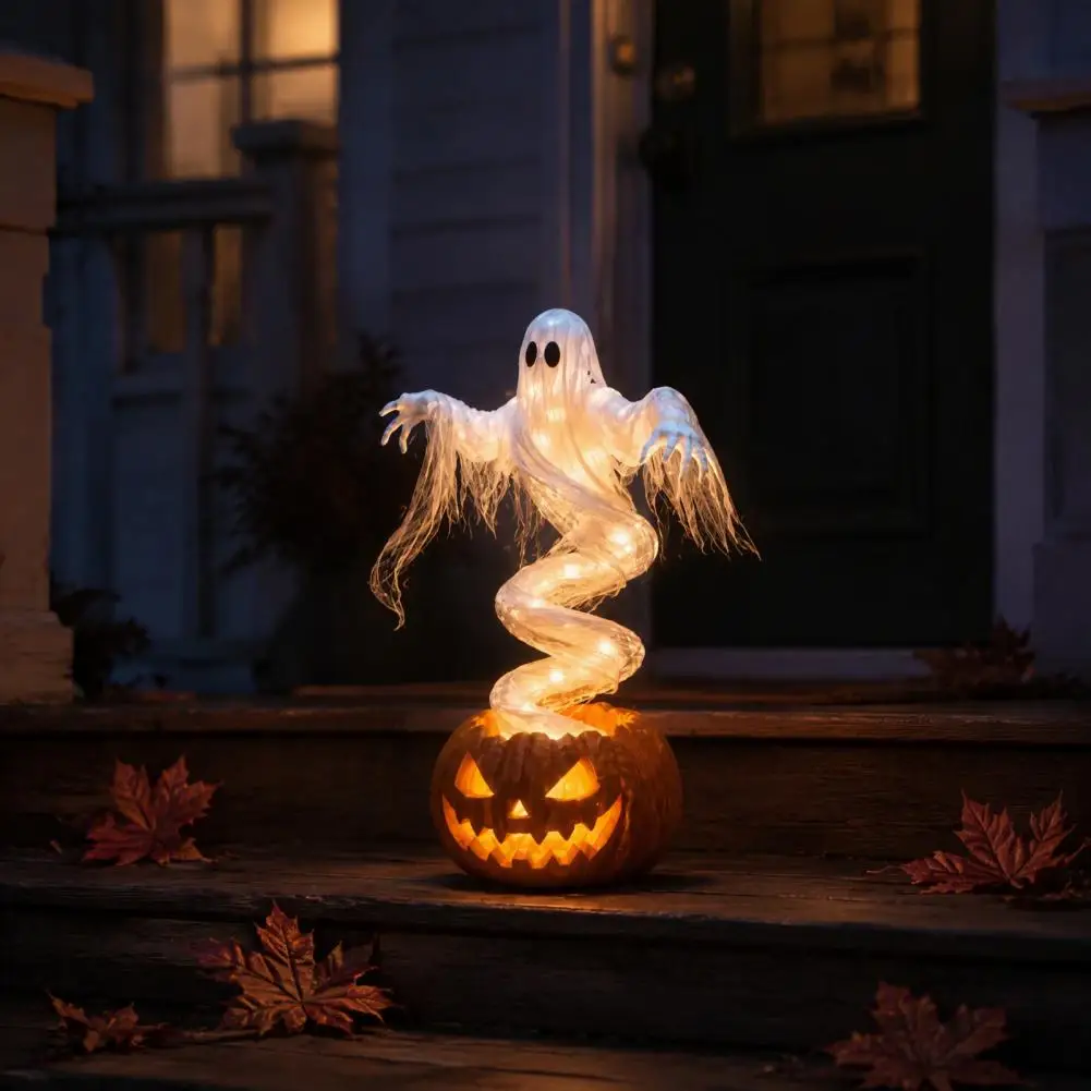 Outdoor Halloween Decorations Resin Ghost Figurine Lamps Halloween Swirling Ghost Pumpkin Yard Lamp Spooky Statue Outdoor