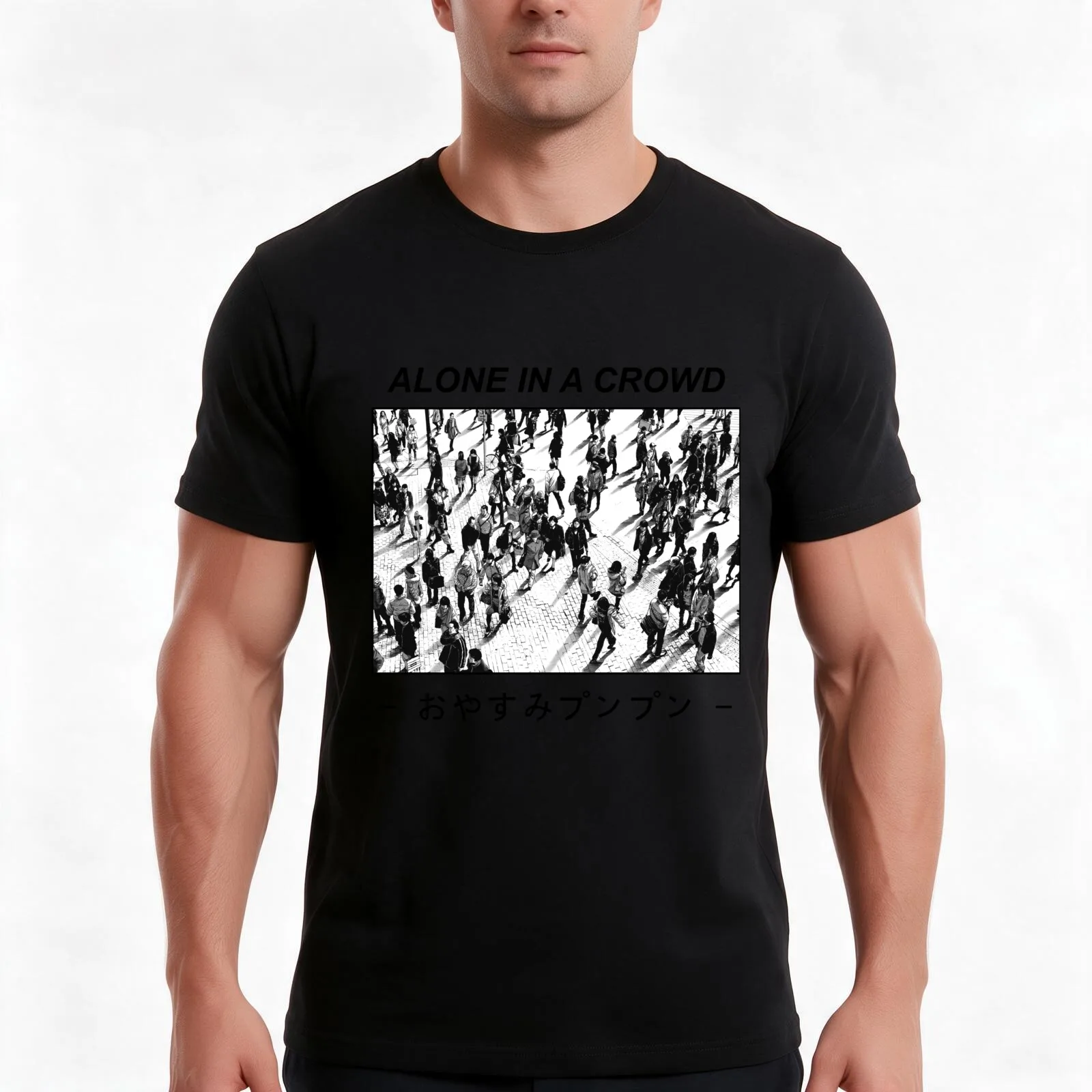 Alone in a crowd T-Shirt, Summer Casual Cotton Tee, Oversized Streetwear Tops, Vintage Graphic Print, Loose Fit Short Sleeve