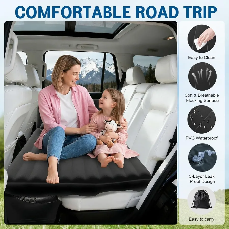 Colchón de aire SUV, colchón de aire grueso para coche con bomba eléctrica, cama inflable portátil para coche con 2 almohadas, colchón de Camping Ba