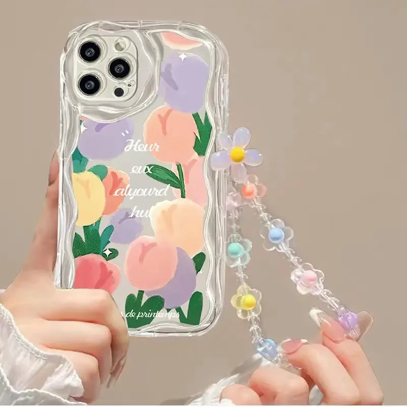 Love Heart Pearl Chain Phone Case For OPPO Realme C65 C67 C55 C35 C21Y C25Y C31 C33 C20 C11 C21 C15 C25 C30 10 11 12 Pro Plus image 2