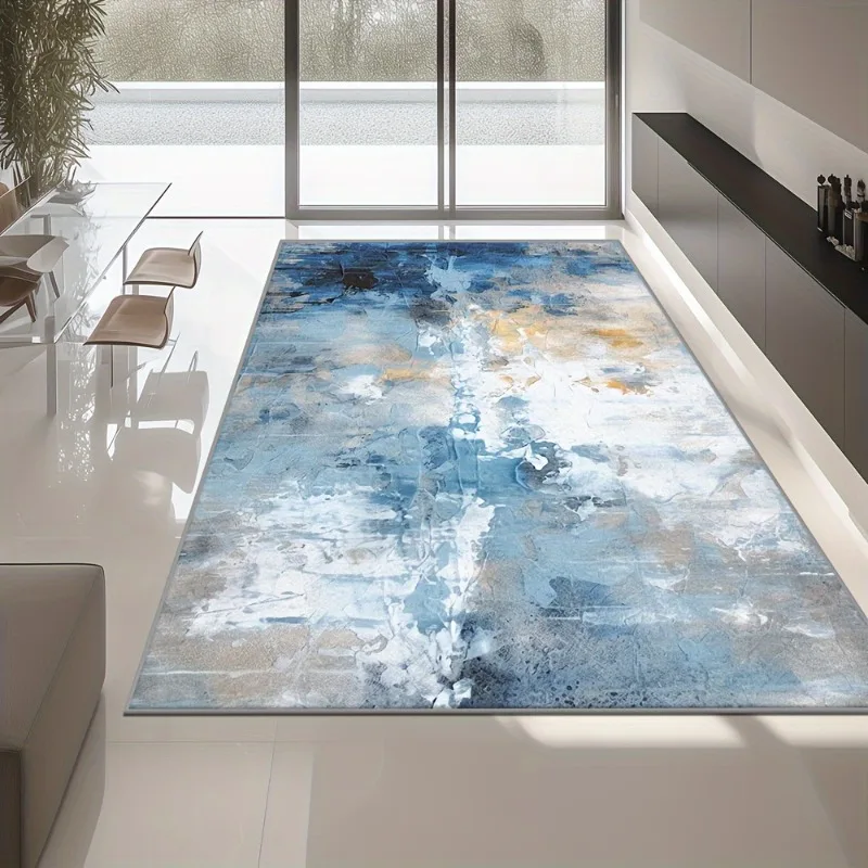 Modern Marble Fluid Area Rug Gold Foil Swirl Abstract Art Print Floor Carpet for Housewarming Present Indoor Decor Ornament