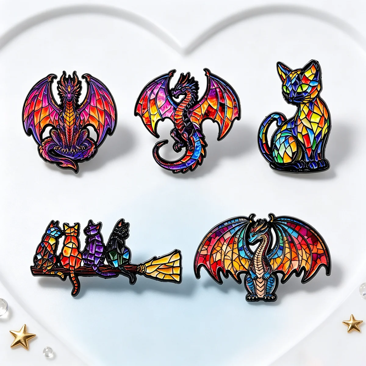 Tierische Emaille-Pins aus Buntglas-Optik, Set mit Fuchs-, Katzen- und Hundebroschen, Abzeichen für Rucksäcke, Kleidung, Accessoires, Schmuck, Geschenk für Freunde – Detail 4