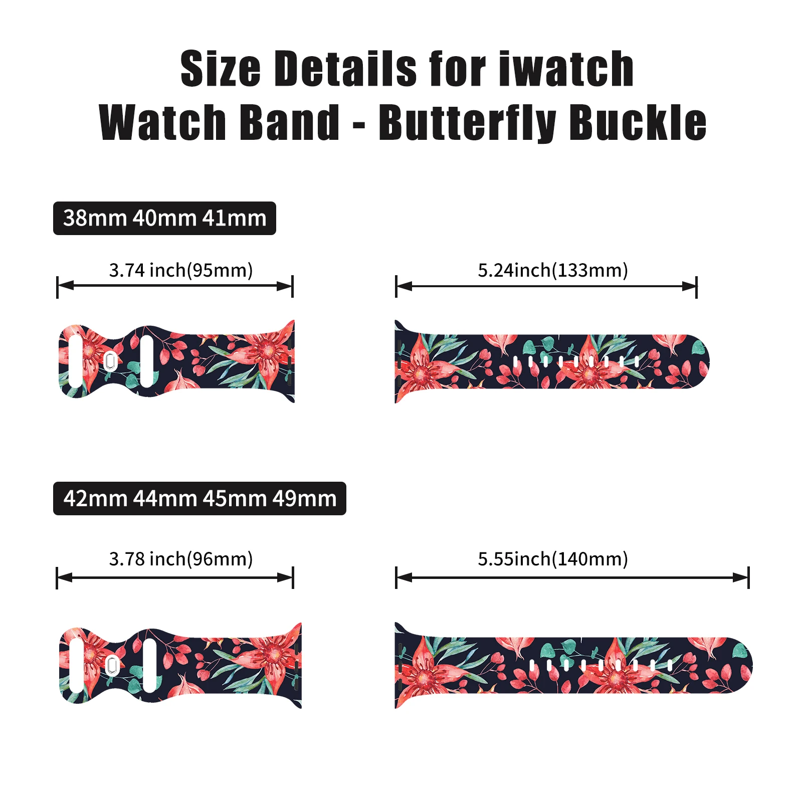 Flowers Printed Strap for Apple Watch 9 8 7 SE 6 Silicone Band Replaceable Watchband for iWatch 44mm 42mm 41mm 40mm Bracelet