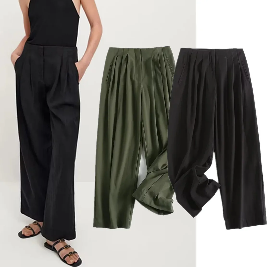 

Jenny&Dave Fashion Loose Casual Cargo Pants Cotton Trousers Women High Waist Japanese Style pleated Straight Pants